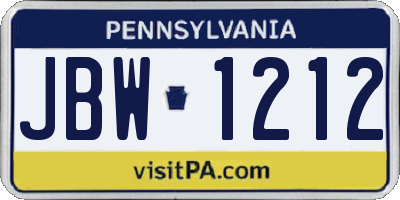PA license plate JBW1212