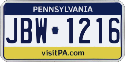 PA license plate JBW1216