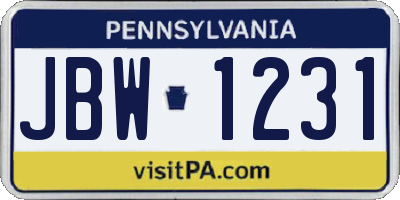 PA license plate JBW1231