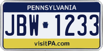 PA license plate JBW1233