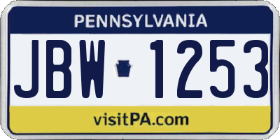 PA license plate JBW1253