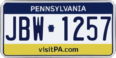 PA license plate JBW1257