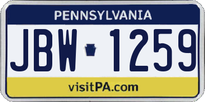 PA license plate JBW1259