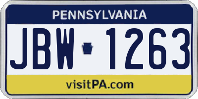PA license plate JBW1263