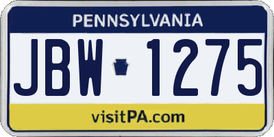 PA license plate JBW1275