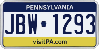 PA license plate JBW1293
