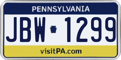 PA license plate JBW1299