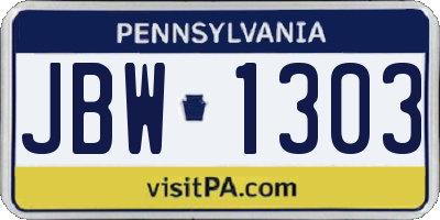 PA license plate JBW1303