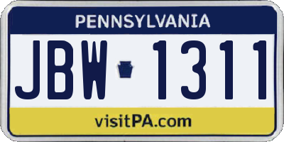 PA license plate JBW1311