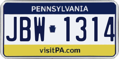 PA license plate JBW1314