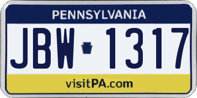 PA license plate JBW1317