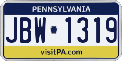 PA license plate JBW1319