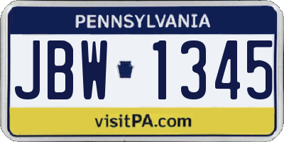 PA license plate JBW1345