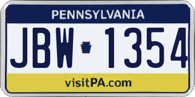 PA license plate JBW1354