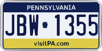 PA license plate JBW1355