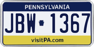 PA license plate JBW1367