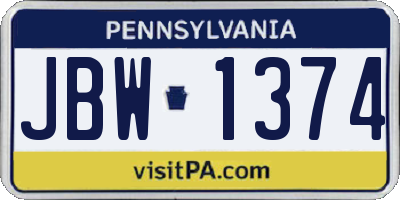 PA license plate JBW1374