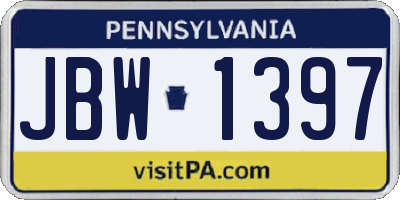 PA license plate JBW1397