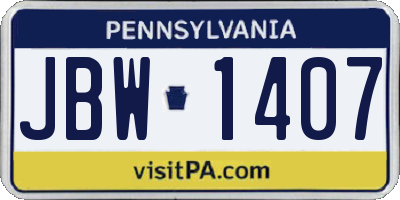 PA license plate JBW1407