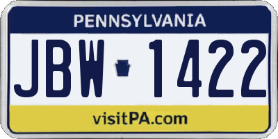PA license plate JBW1422