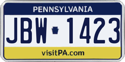 PA license plate JBW1423