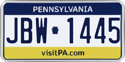 PA license plate JBW1445