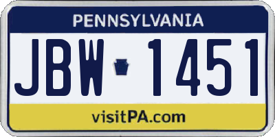PA license plate JBW1451