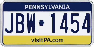 PA license plate JBW1454