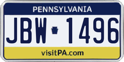 PA license plate JBW1496