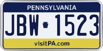 PA license plate JBW1523
