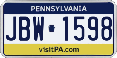 PA license plate JBW1598