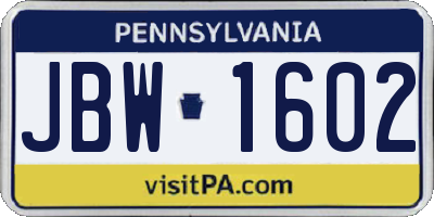 PA license plate JBW1602