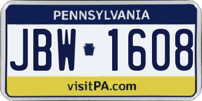 PA license plate JBW1608