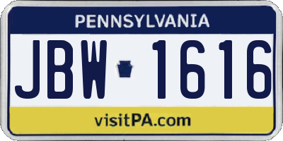 PA license plate JBW1616