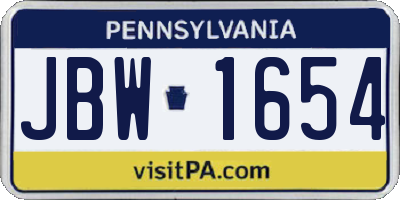 PA license plate JBW1654