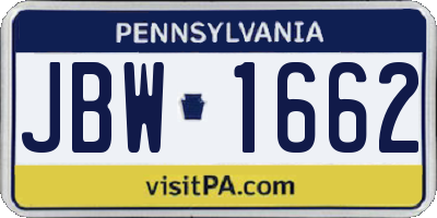 PA license plate JBW1662