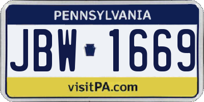 PA license plate JBW1669