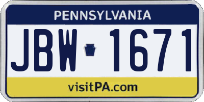 PA license plate JBW1671