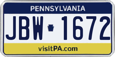 PA license plate JBW1672