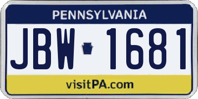 PA license plate JBW1681