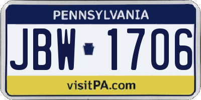 PA license plate JBW1706