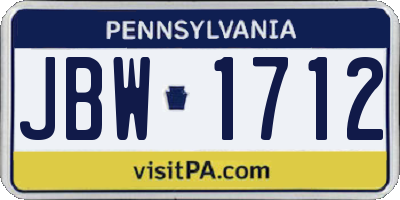 PA license plate JBW1712