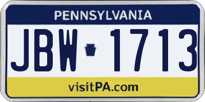 PA license plate JBW1713