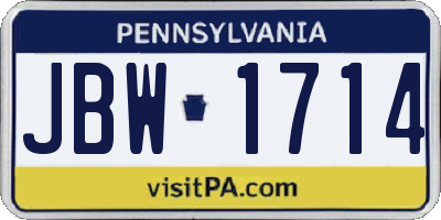 PA license plate JBW1714