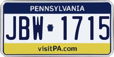 PA license plate JBW1715