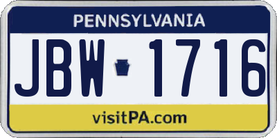 PA license plate JBW1716