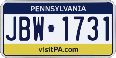 PA license plate JBW1731