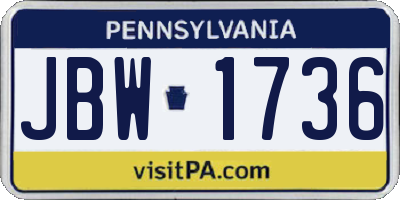 PA license plate JBW1736
