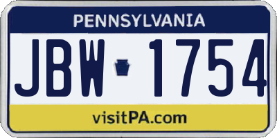 PA license plate JBW1754