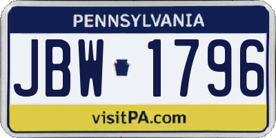 PA license plate JBW1796